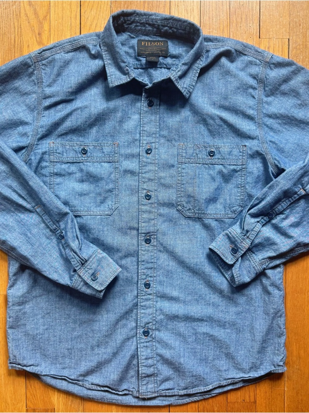 C.C. Filson Co. Rinsed Indigo Dyed Chambray CPO Button-up Shirt